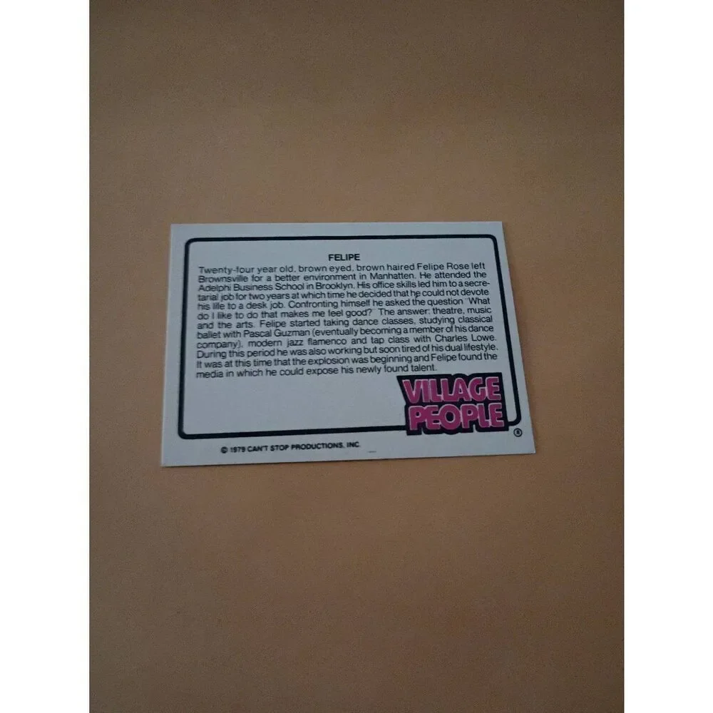 Vintage 1979 Village People Trading Card #28 Disco Era Vintage Music Collectible